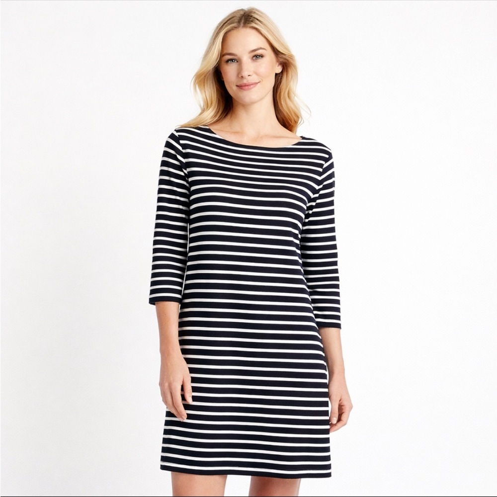 Garnet Hill Black White Stripe Cotton Shift Dress Women Size 4 Capsule wardrobe